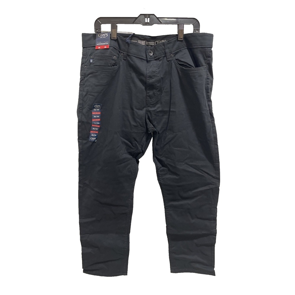Mens Chaps Slim Fit Flex 5 Pocket Pants 36x30 Casual Dress Black